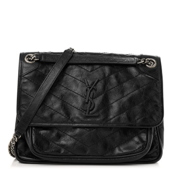 SAINT LAURENT Crinkled Calfskin Matelasse Monogram Medium Niki Chain Satchel Black