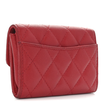 CHANEL Caviar Quilted Flap Card Holder Wallet Red