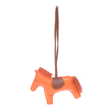 HERMES Milo Lambskin Grigri Rodeo Horse Bag Charm MM Feu Cornaline Fauve