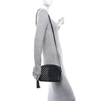 SAINT LAURENT Calfskin Matelasse Monogram Monochrome Lou Camera Bag Black