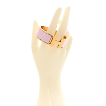 HERMES Enamel Wide Clic Clac H Bracelet GM Rose Dragee
