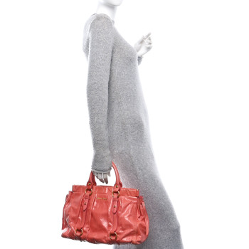 MIU MIU Vitello Lux Gathered Tote Rosa