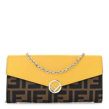 FENDI Vitello Cruise F is Fendi Bi-Color FF 1974 Embossed Continental Envelope Wallet On Chain Maya Yellow
