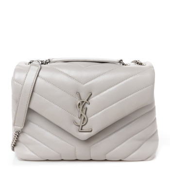 SAINT LAURENT Calfskin Y Quilted Monogram Small Loulou Chain Satchel Granite