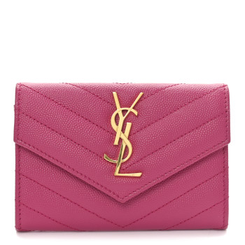 SAINT LAURENT Grain De Poudre Matelasse Chevron Small Monogram Envelope Wallet Bubblegum
