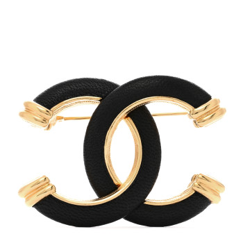 CHANEL Metal Lambskin CC Brooch Black Gold
