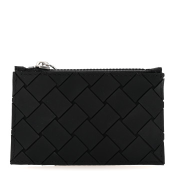 BOTTEGA VENETA Rubber Nylon Intrecciato Zip Card Holder Black