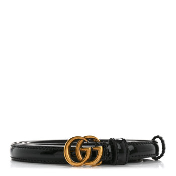 GUCCI Patent Double G Thin Belt 105 42 Black