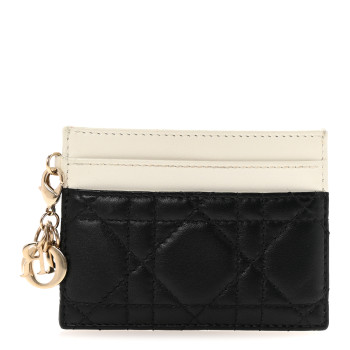 CHRISTIAN DIOR Lambskin Cannage Lady Dior Card Holder Black White