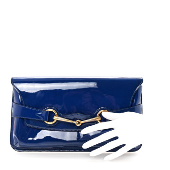 GUCCI Patent Large Bright Bit Clutch Deep Zaffiro