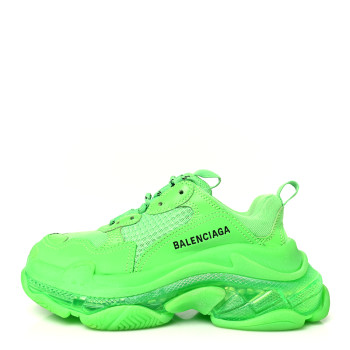 BALENCIAGA Fabric Mesh Clear Sole Womens Triple S Sneakers 36 Fluo Green