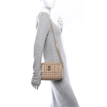 BURBERRY Calfskin Quilted Small Lola Camera Bag Oat Beige