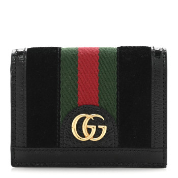 GUCCI Suede Patent Web Ophidia Card Case Black