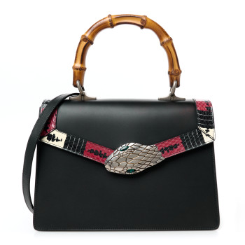 GUCCI Calfskin Snakeskin Small Lilith Top Handle Bag Black