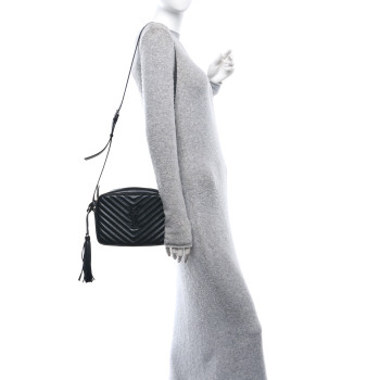 SAINT LAURENT Calfskin Matelasse Monogram Monochrome Lou Camera Bag Black