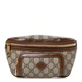 GUCCI GG Supreme Monogram Textured Calfskin Retro Interlocking G Belt Bag Beige Ebony Brown Sugar