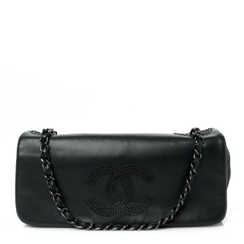 CHANEL Lambskin Studded CC East West Flap Black