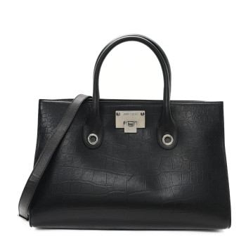 JIMMY CHOO Crocodile Embossed Calfskin Riley Tote Black