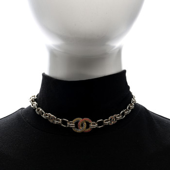 CHANEL Crystal Chain CC Choker Necklace Gold Multicolor