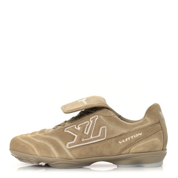 LOUIS VUITTON Calfskin Suede Mens LV Foot Print Soccer Sneakers 10 Beige