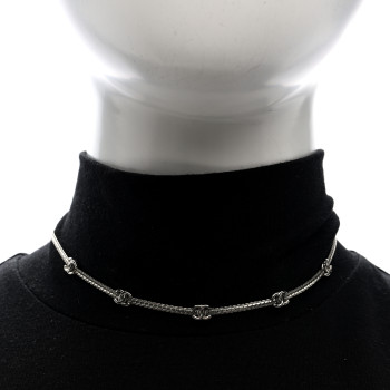 CHANEL Metal CC Short Chain Necklace Silver