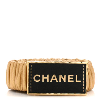 CHANEL Metallic Lambskin Ruched Logo Belt 75 30 Gold
