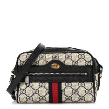 GUCCI GG Supreme Monogram Textured Dollar Calfskin Web Mini Ophidia Shoulder Bag Beige Blue