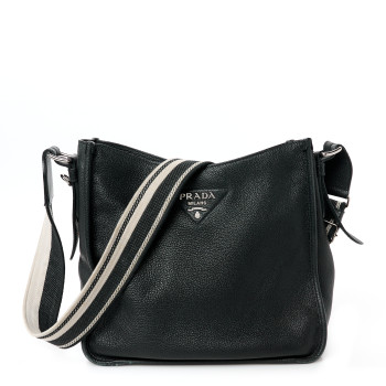 PRADA Vitello Daino Soft Hobo Messenger Bag Black