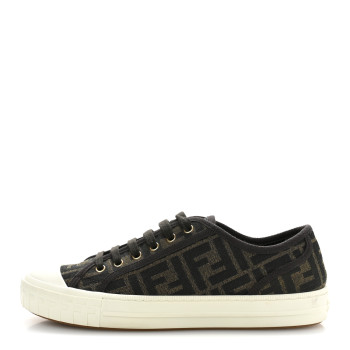 FENDI Fabric Jacquard FF Womens Domino Low Top Sneakers 39 Tobacco