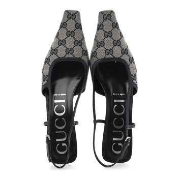 GUCCI GG Monogram Malaga Kid Square G 35mm Slingback Pumps 40 Beige Blue