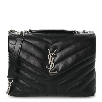SAINT LAURENT Calfskin Y Quilted Monogram Small Loulou Chain Satchel Black