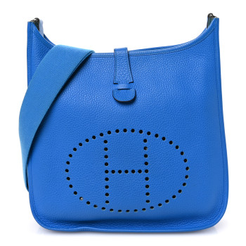 HERMES Taurillon Clemence EVELYNE III PM Bleu Hydra