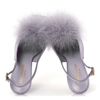 SAINT LAURENT Crepe Satin Mae Feathered Sandals Slight 38 Poly Grey