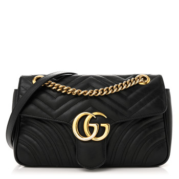 GUCCI Calfskin Matelasse Small GG Marmont Shoulder Bag Black
