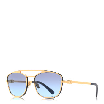 CHANEL Metal Calfskin Denim Pilot Sunglasses 4290-Q Gold Blue