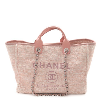 CHANEL Lurex Boucle Deauville Medium Tote Pink