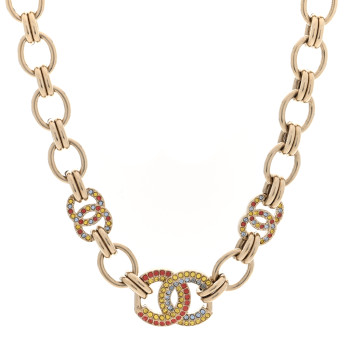 CHANEL Crystal Chain CC Choker Necklace Gold Multicolor