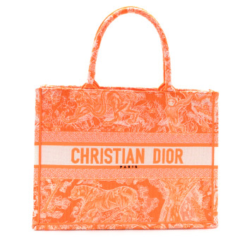 CHRISTIAN DIOR Canvas Embroidered Medium Dioriviera Toile De Jouy Book Tote Orange