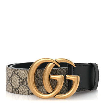 GUCCI GG Supreme Monogram Matte Plutone Calfskin Double G 40mm Belt 85 34 Beige Ebony Black