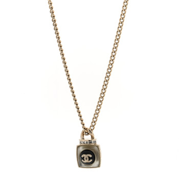 CHANEL Crystal Resin CC Perfume Bottle Necklace Gold