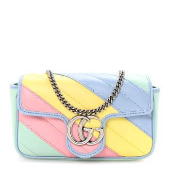 GUCCI Calfskin Matelasse Diagonal Super Mini GG Marmont Shoulder Bag Multicolor Pastel