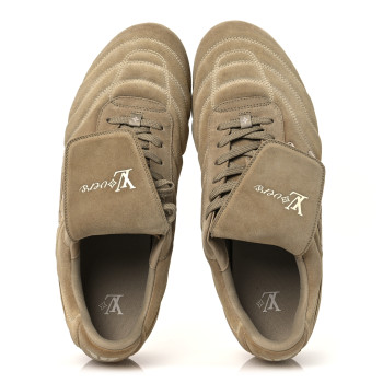 LOUIS VUITTON Calfskin Suede Mens LV Foot Print Soccer Sneakers 10 Beige