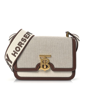 BURBERRY Canvas Calfskin Small TB Bag Natural