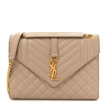 SAINT LAURENT Grain De Poudre Textured Mixed Matelasse Medium Triquilt Monogram Satchel Dark Beige