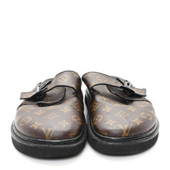 LOUIS VUITTON Patent Monogram Mens Cosy Flat Comfort Clog Mules 9 Brown