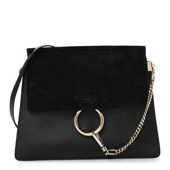 CHLOE Suede Calfskin Medium Faye Shoulder Bag Black