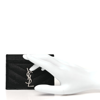SAINT LAURENT Grain De Poudre Matelasse Chevron Credit Card Case Black