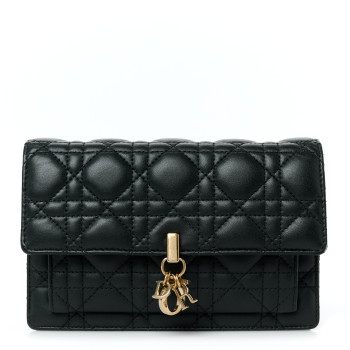 CHRISTIAN DIOR Lambskin Cannage Lady Dior Chain Pouch Black
