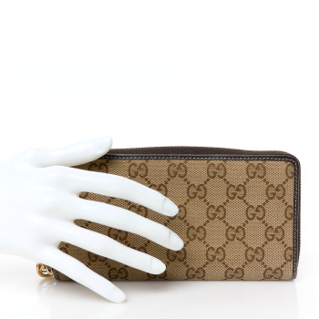 GUCCI Monogram Margaux Calfskin Lovely Zip Around Wallet Beige Ebony Cocoa