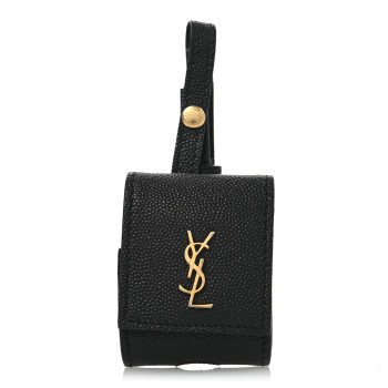 SAINT LAURENT Grain De Poudre Monogram Airpods Case Black